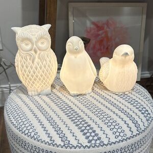 Restoration Hardware Set of Ceramic Animal Figurines - Owl, Penguin, Bird. EUC.